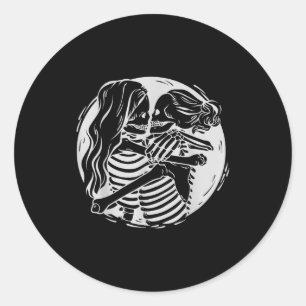 Lesbian Couple Lgbtq Pride Skeletons Kissing Valen Classic Round Sticker