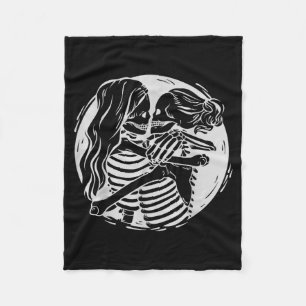 Lesbian Couple Lgbtq Pride Skeletons Kissing Valen Fleece Blanket