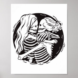 Lesbian Couple Lgbtq Pride Skeletons Kissing Valen Poster