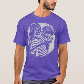 Lesbian Couple LGBTQ Pride Skeletons Kissing Valen T-Shirt