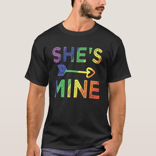 Lesbian Couple She's Mine Matching Lgbt Pride 1 T-Shirt (Front)