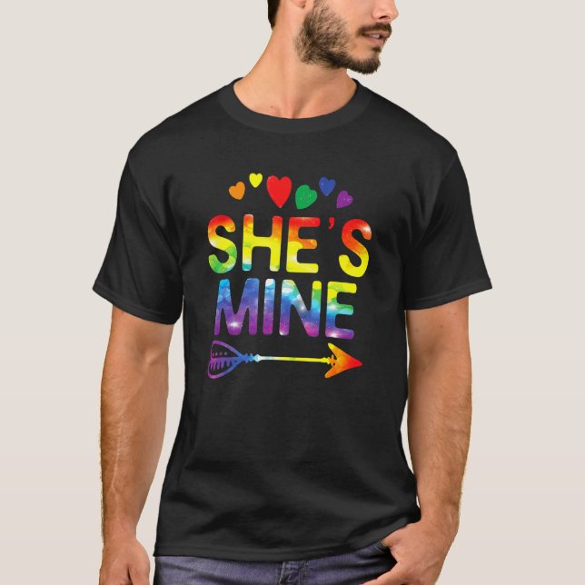 Lesbian Couple  She's Mine Matching Lgbt Pride T-Shirt (Front)