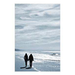 Lesbian Couple Walks Side by Side on a Sandy Beach Photo Print