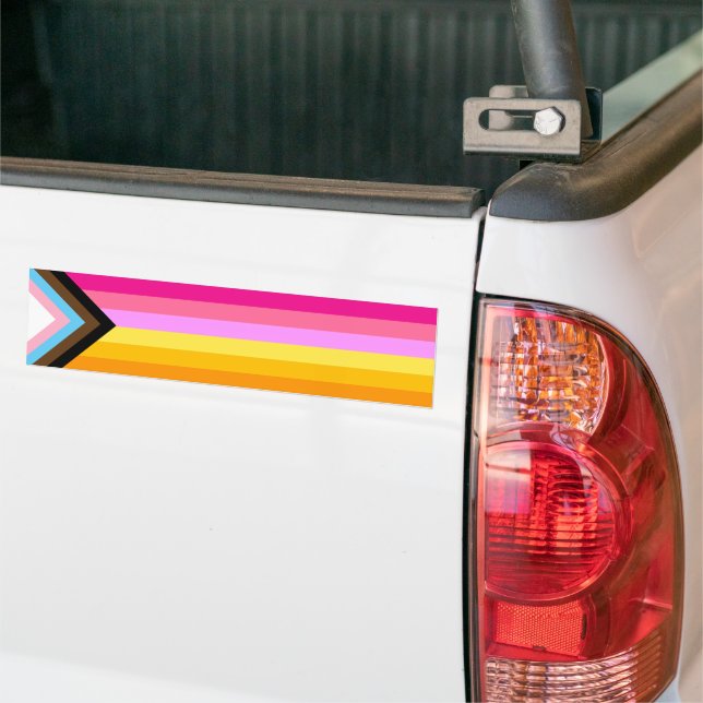 Lesbian (Dawn) Progress Pride House Flag Bumper Sticker (On Truck)