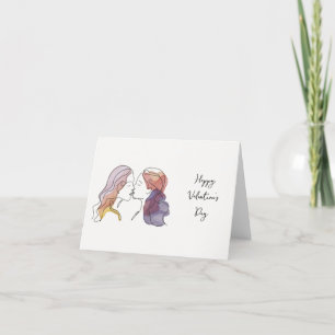 Lesbian Elegant Line Art Happy Valentine's Day Thank You Card