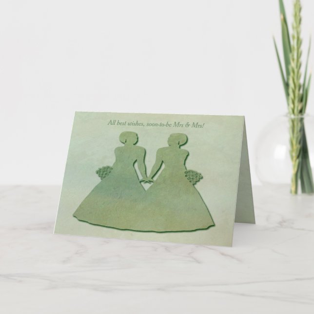 Lesbian Engagement Congratulations - Mint Rustic Card (Front)