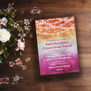 Lesbian Flag Ombre String Lights Wedding Invitation