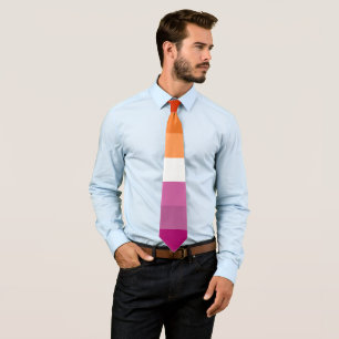 Lesbian Flag Orange Pink Fuchsia Striped LGBT Tie