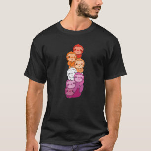 Lesbian Flag Pile Pride Lgbtq Sloths Cute Lesbian  T-Shirt