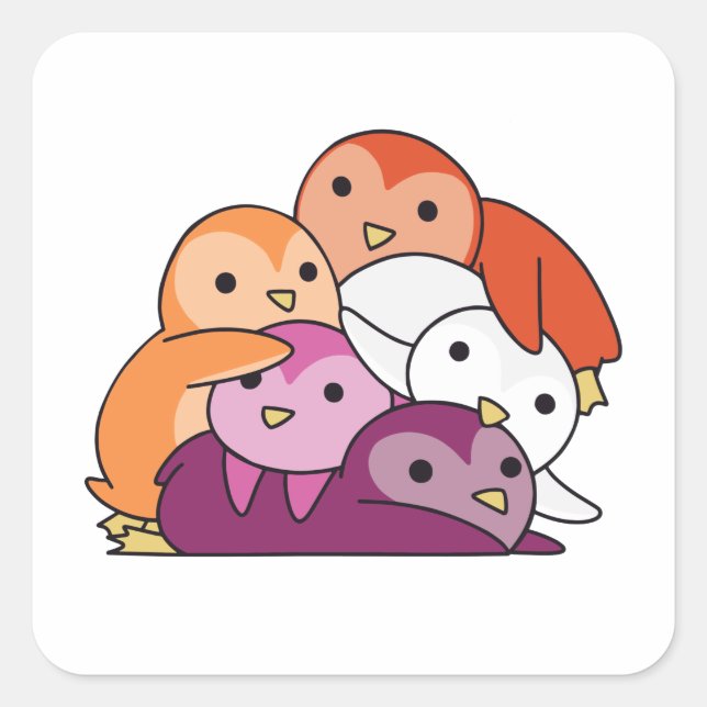 Lesbian Flag Pride Lgbtq Cute Penguin Square Sticker (Front)