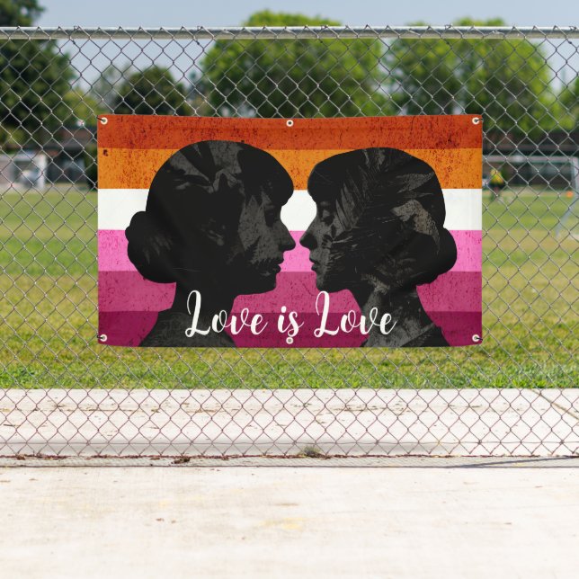 Lesbian Flag with Two Woman Silhouettes  Banner (Insitu)