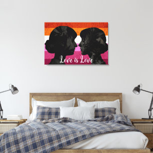 Lesbian Flag with Two Woman Silhouettes  Canvas Print