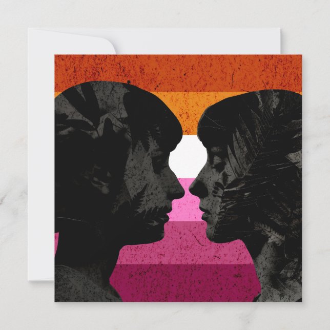 Lesbian Flag with Two Woman Silhouettes  Card (Front)