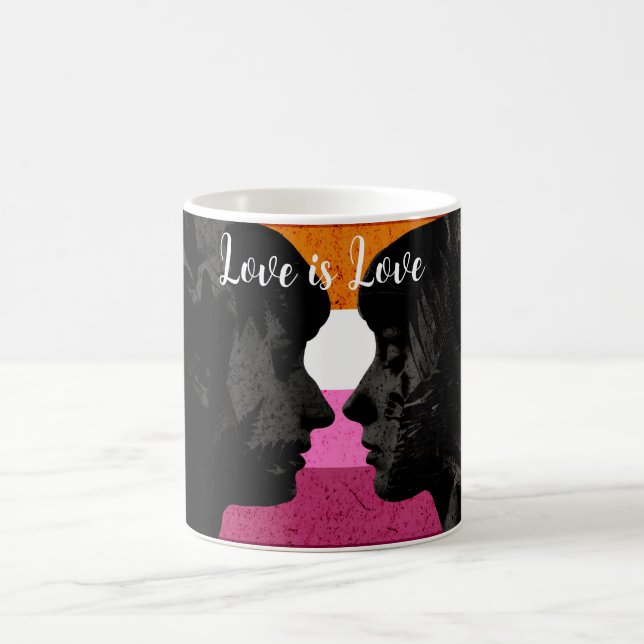 Lesbian Flag with Two Woman Silhouettes  Coffee Mug (Center)