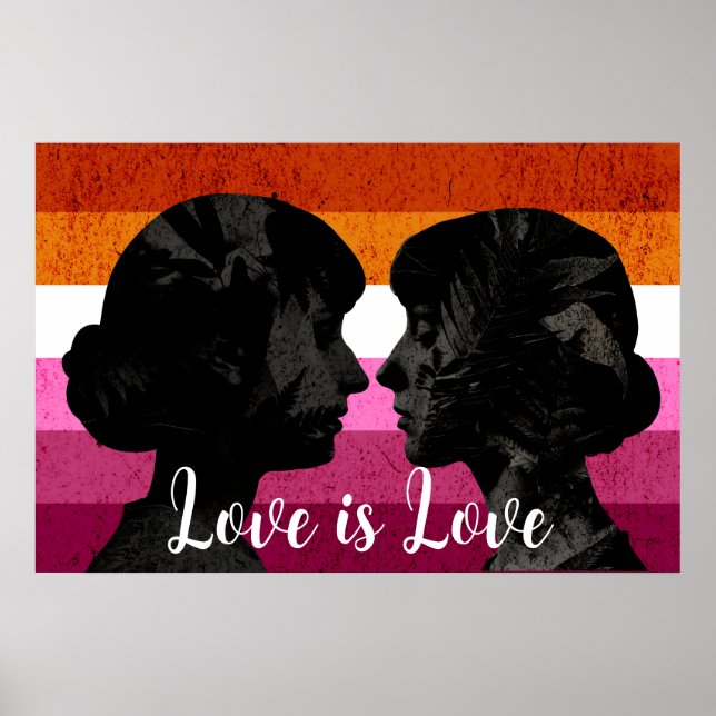 Lesbian Flag with Two Woman Silhouettes  Poster (Front)