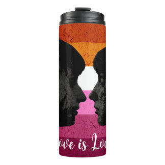 Lesbian Flag with Two Woman Silhouettes Thermal Tumbler