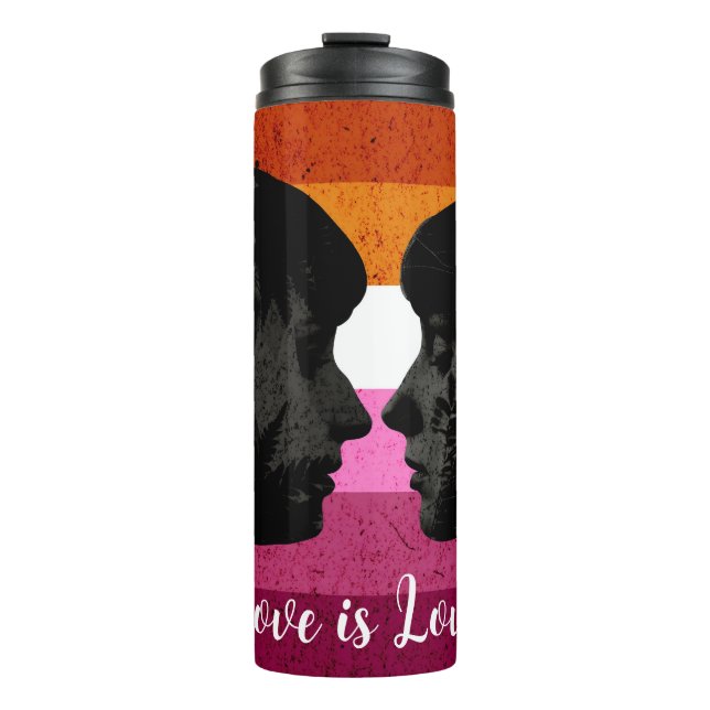 Lesbian Flag with Two Woman Silhouettes  Thermal Tumbler (Front)