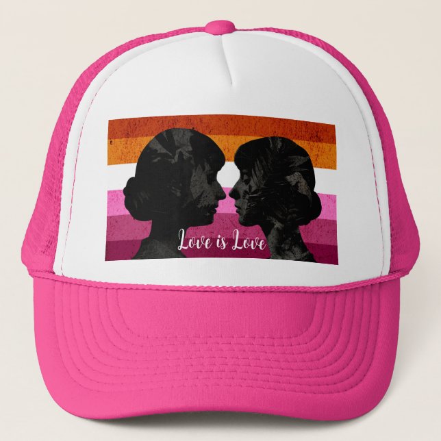 Lesbian Flag with Two Woman Silhouettes  Trucker Hat (Front)