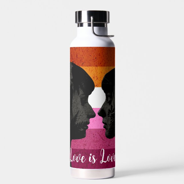 Lesbian Flag with Two Woman Silhouettes  Water Bottle (Left)