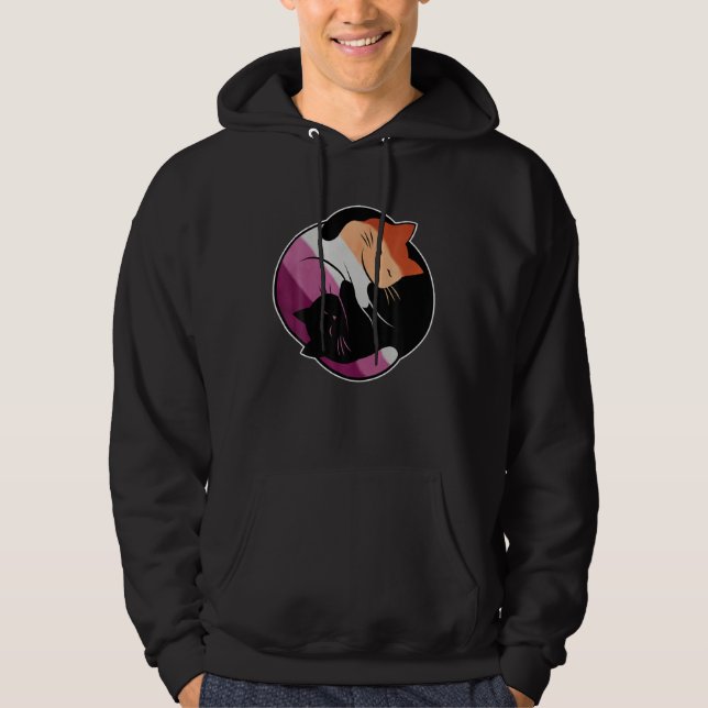 Lesbian Flag Yin Yang Cat LGB Gay Pride Subtle Dis Hoodie (Front)