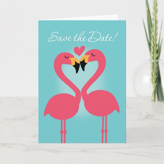 Lesbian Flamingo Wedding Save the Date Card (Front)