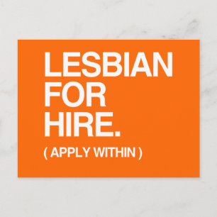 LESBIAN FOR HIRE POSTCARD