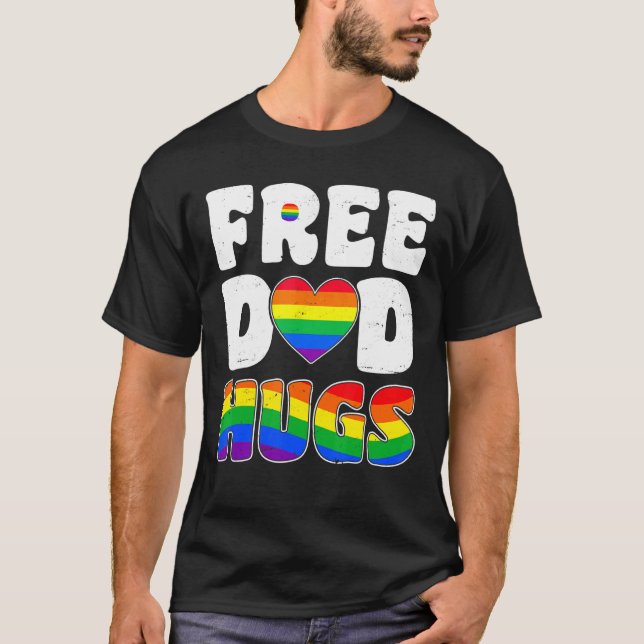 Lesbian Free Dad Hugs Gay  Lgbt Proud Dad Rainbow T-Shirt (Front)