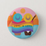 Lesbian Gay Couple Summer Style LGBTQ Flag Pride 6 Cm Round Badge<br><div class="desc">Show pride with this cool button featuring LGBTQ flag colours,  summer style couple & orange background. Easily change the text by clicking on the "personalise this template" option.</div>