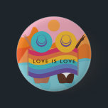 Lesbian Gay Couple Summer Style LGBTQ Flag Pride 6 Cm Round Badge<br><div class="desc">Show pride with this cool button featuring LGBTQ flag colours,  summer style couple & orange background. Easily change the text by clicking on the "personalise this template" option.</div>