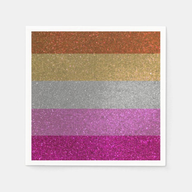 Lesbian Gay Pride Flag Pink + Orange Glitter Party Napkin (Front)