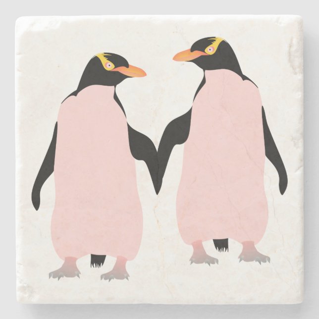 Lesbian Gay Pride Penguins Holding Hands Stone Coaster (Front)