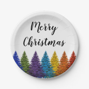 Lesbian Gay Pride Rainbow Flag Christmas Tree Paper Plate