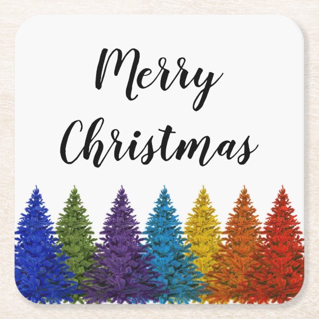 Lesbian Gay Pride Rainbow Flag Christmas Tree Square Paper Coaster (Front)