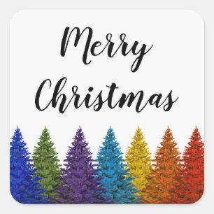 Lesbian Gay Pride Rainbow Flag Christmas Tree Square Sticker