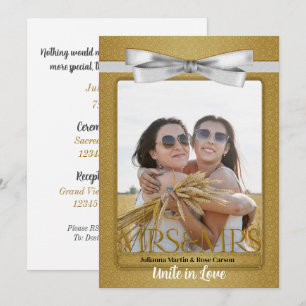 Lesbian Gay Wedding Invitation Two Brides Gold