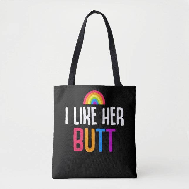 Lesbian Girlfriend Butt LGBT Couple Quote Tote Bag (Front)