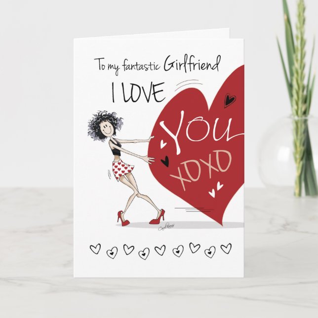 Lesbian, Girlfriend Valentine, Quirky Girl & Heart Holiday Card (Front)