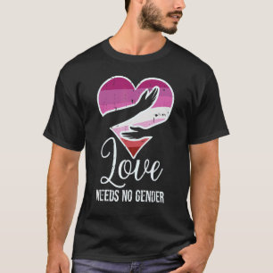 Lesbian Heart Hug Love Needs No Gender Cute Lgbtq  T-Shirt