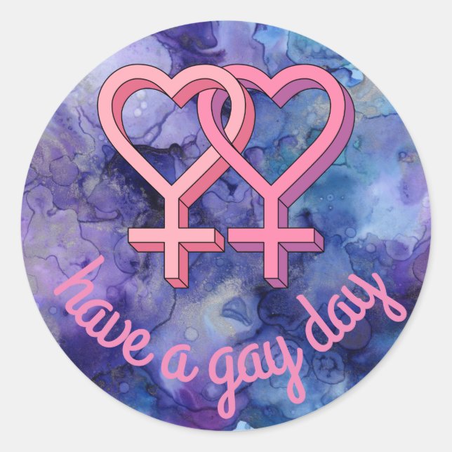 Lesbian hearts pink purple watercolor Custom Classic Round Sticker (Front)