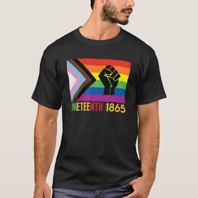 Lesbian Juneteenth 1865 LGBT Gay Pride FLag Black  T-Shirt (Front)