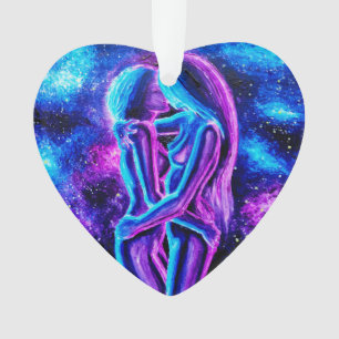 Lesbian kiss in blue and purple ornament