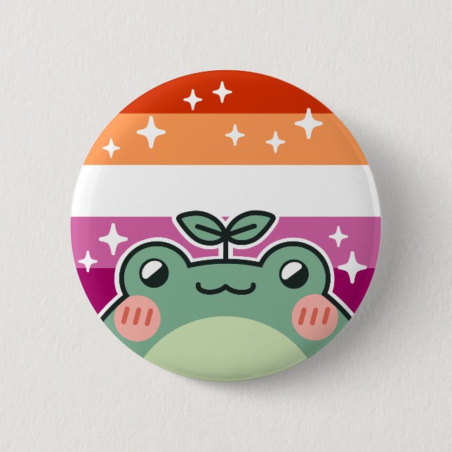 Lesbian LGBT Pride Flag Frog Button (Front)