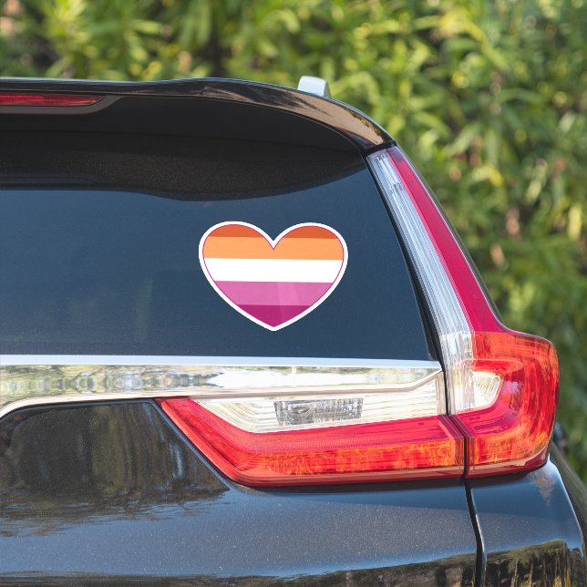 Lesbian LGBTQ+ Pride and Support Rainbow Heart   (Car Side)