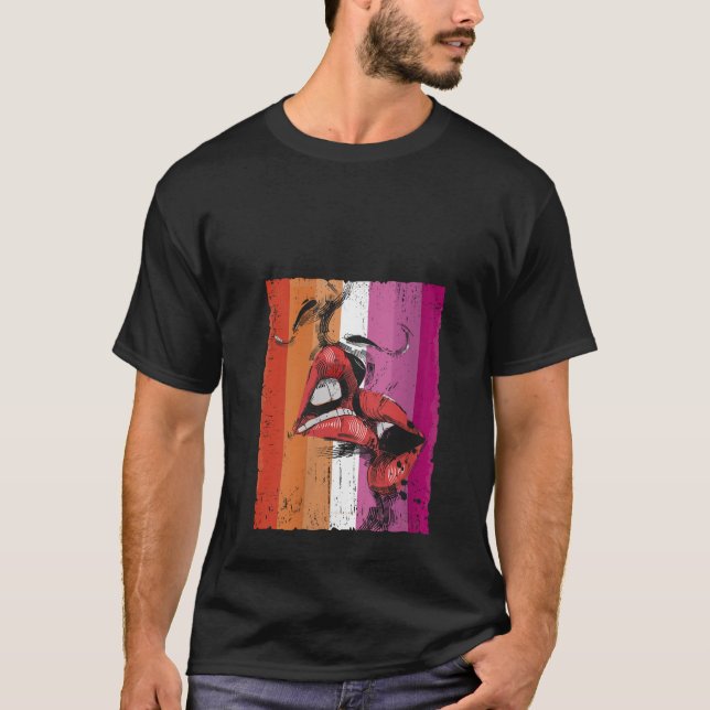 Lesbian Lips Kissing Lesbian Flag Pride LGBTQ V Ne T-Shirt (Front)