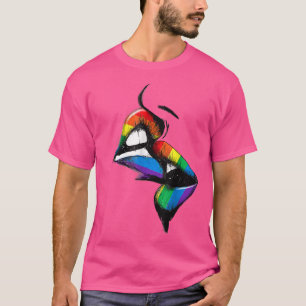 Lesbian Lips Kissing Rainbow Flag Gay Pride LGBT T-Shirt