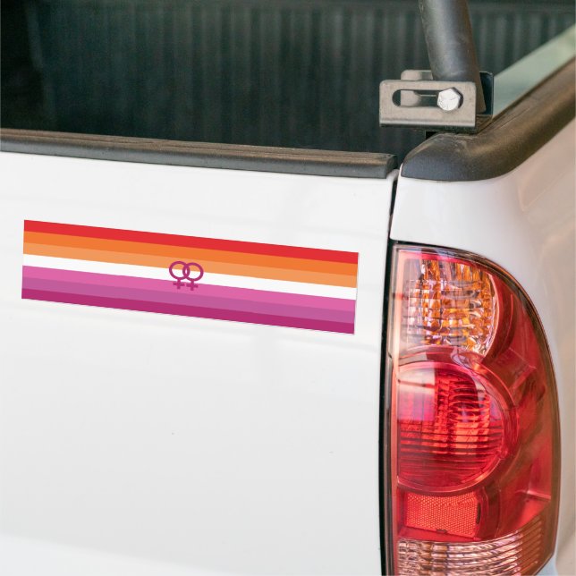 Lesbian Love (WLW) Pride House Flag Bumper Sticker (On Truck)