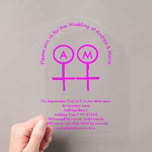 Lesbian Lovers Custom Monogrammed Wedding Acrylic Invitations