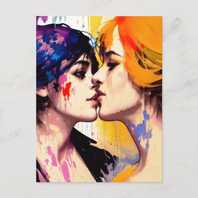 Lesbian Lovers Kiss Postcard (Front)