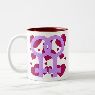 Lesbian Marriage Hearts Two-Tone Coffee Mug