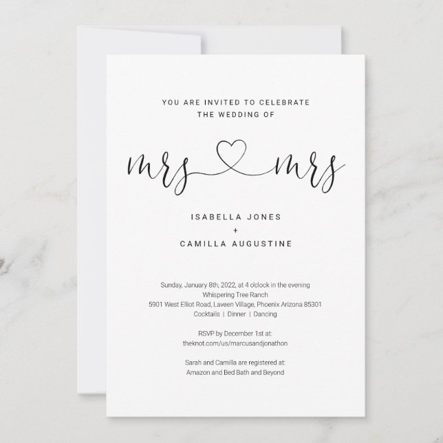 Lesbian Mrs & Mrs All in One Wedding Invitation (Front)